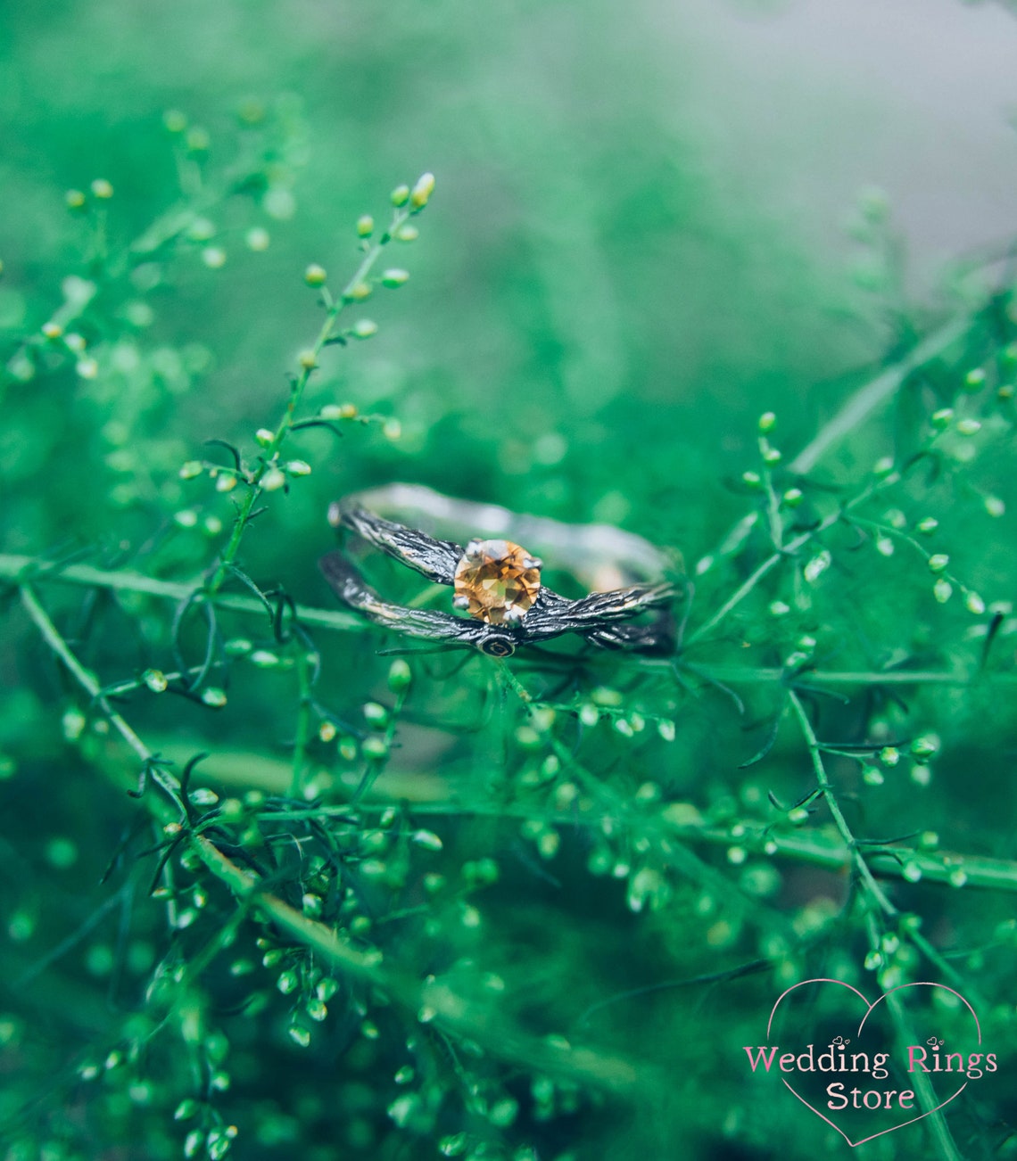 Citrine & Criss-Cross Silver Branch Engagement Ring