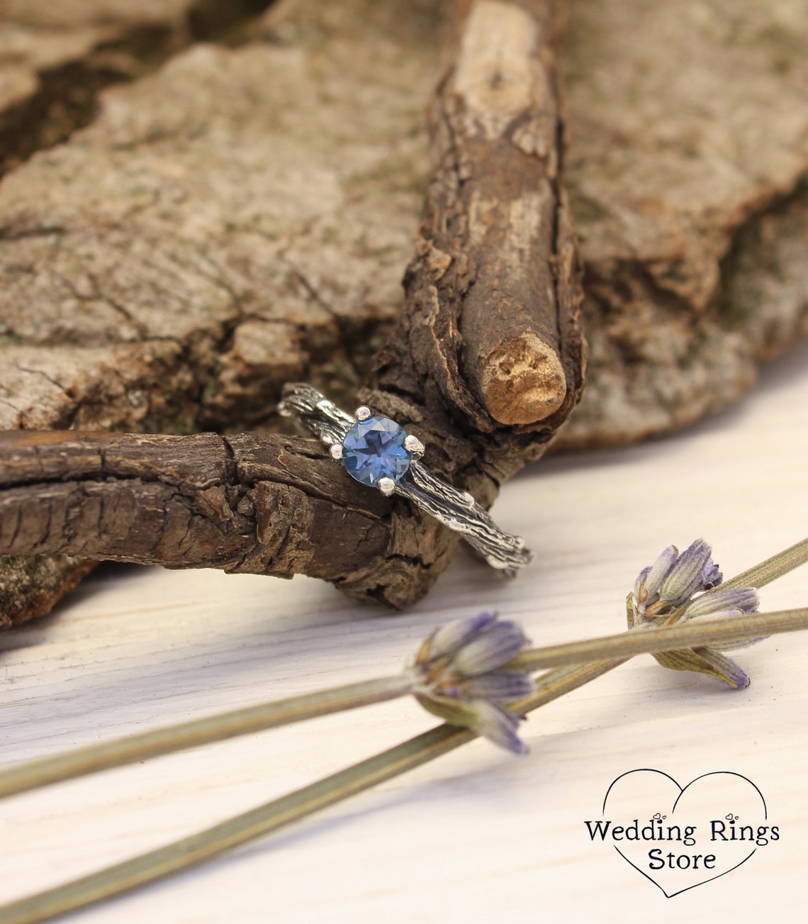 Tiny twisted Twigs Engagement Ring with London Blue Topaz