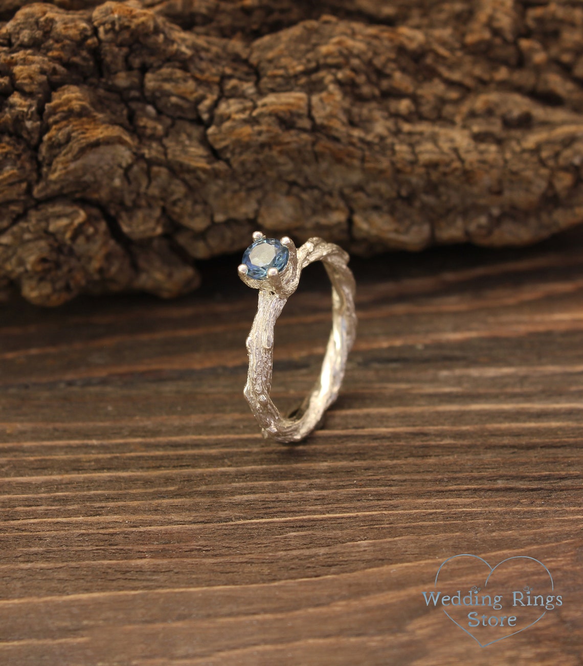 Tiny twisted Twigs Engagement Ring with London Blue Topaz