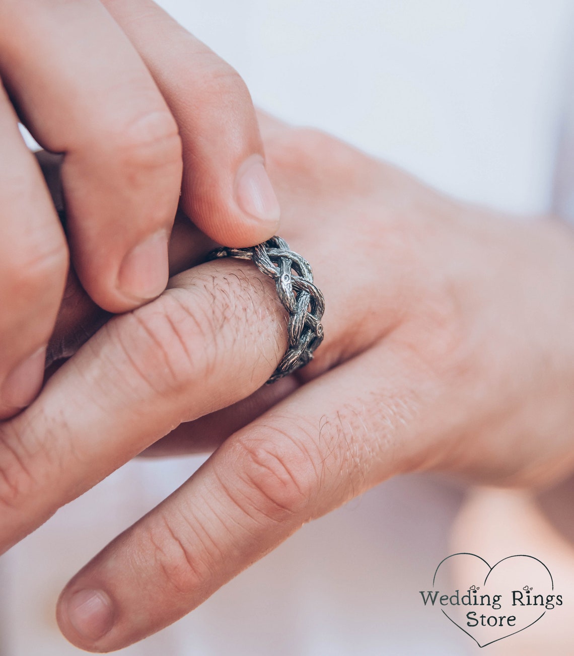 Silver Braided Forest Tree Large Wedding Band