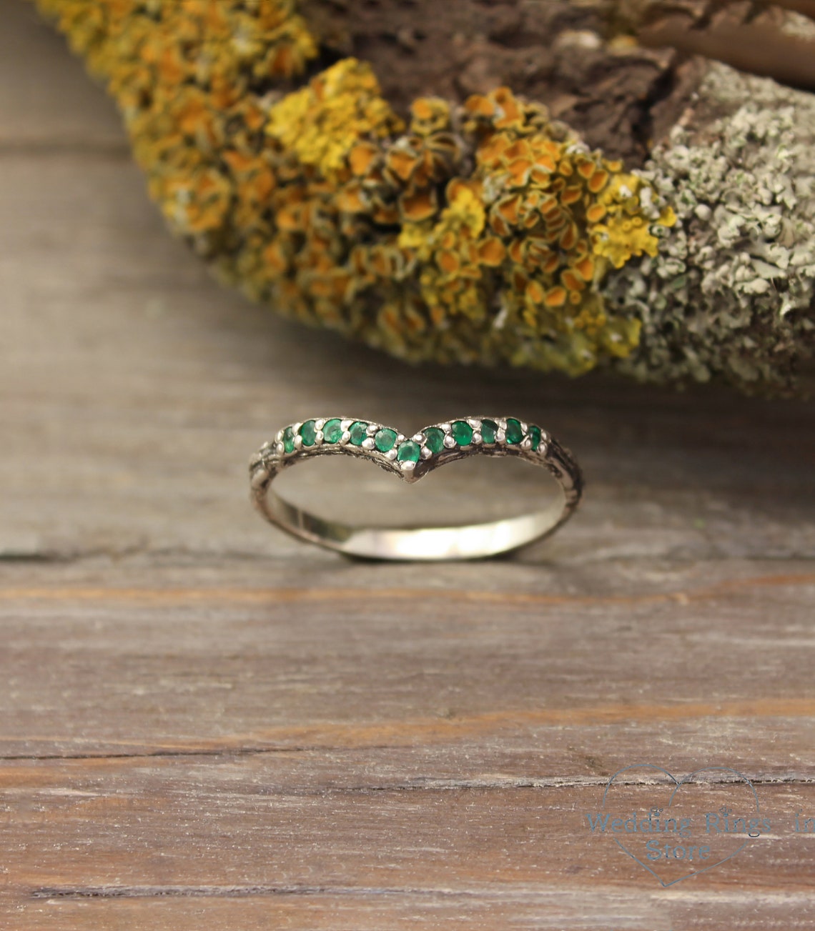 Delicate Tiny Sterling Silver V-Ring with Emeralds for Women