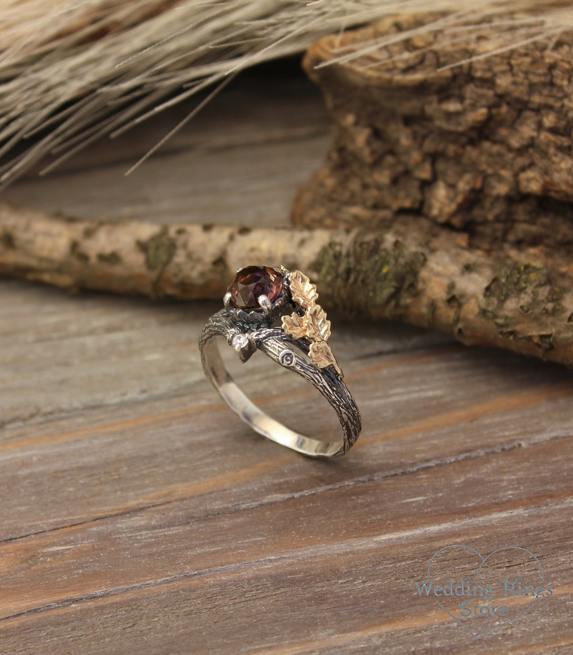 Silver Sapphire and Roses Twig Ring - Beth Millner Jewelry
