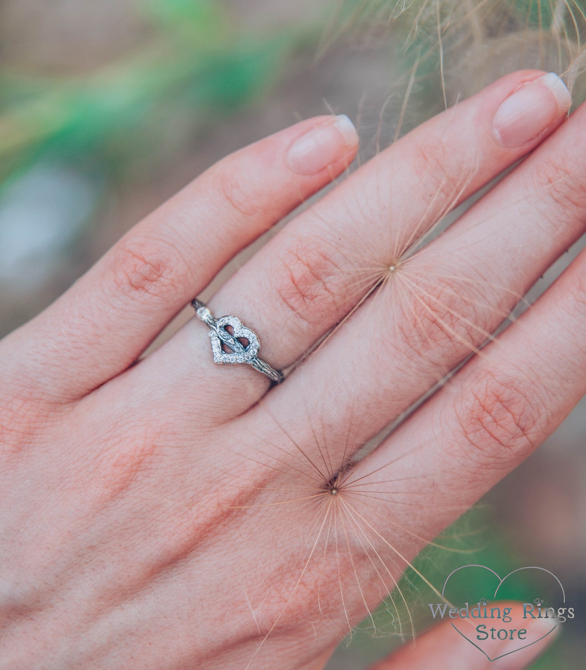 Sterling Silver Branch & Gems on Heart Engagement Ring