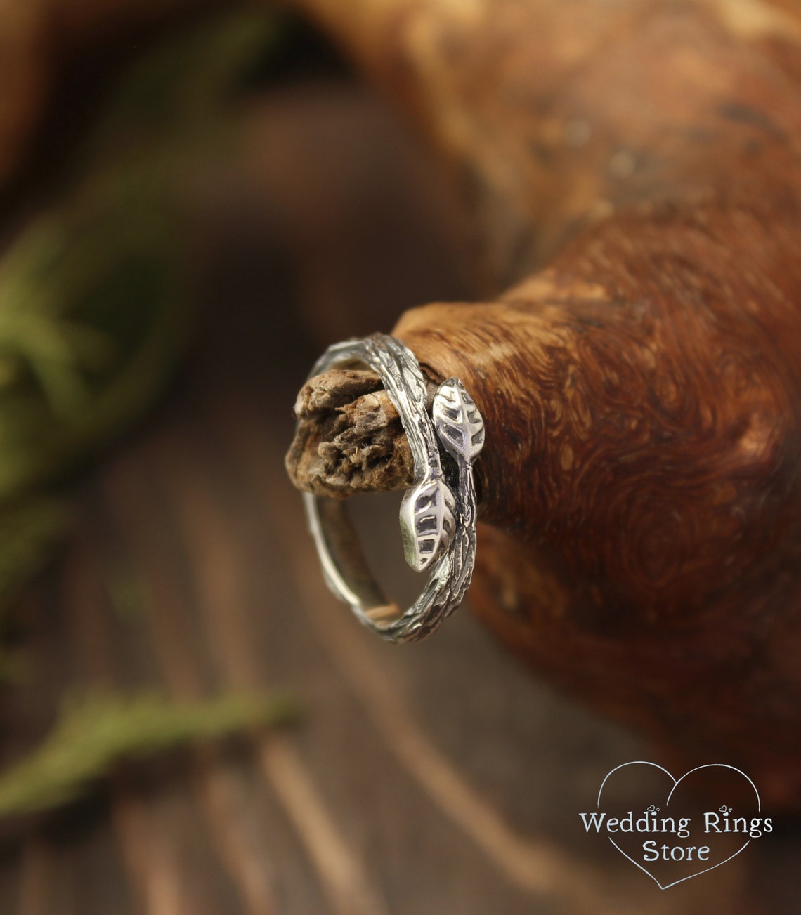 Dainty Two tiny Leaves Silver Women's Branch Ring