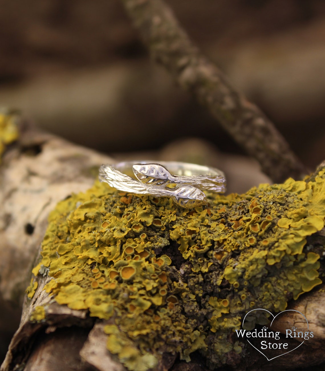 Dainty Two tiny Leaves Silver Women's Branch Ring