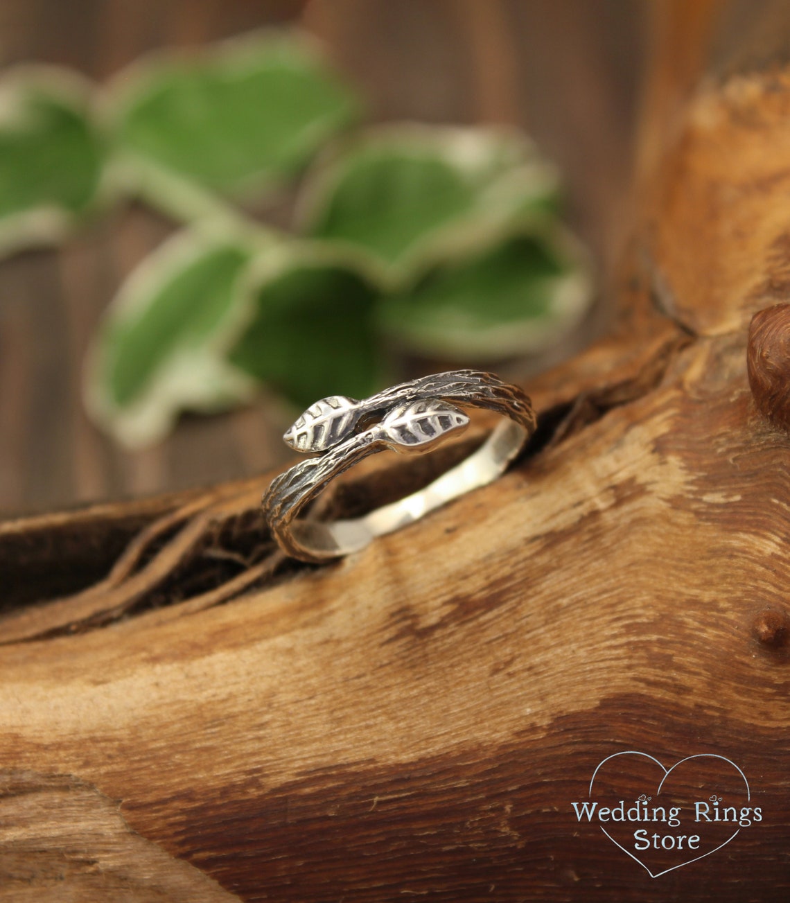 Dainty Two tiny Leaves Silver Women's Branch Ring