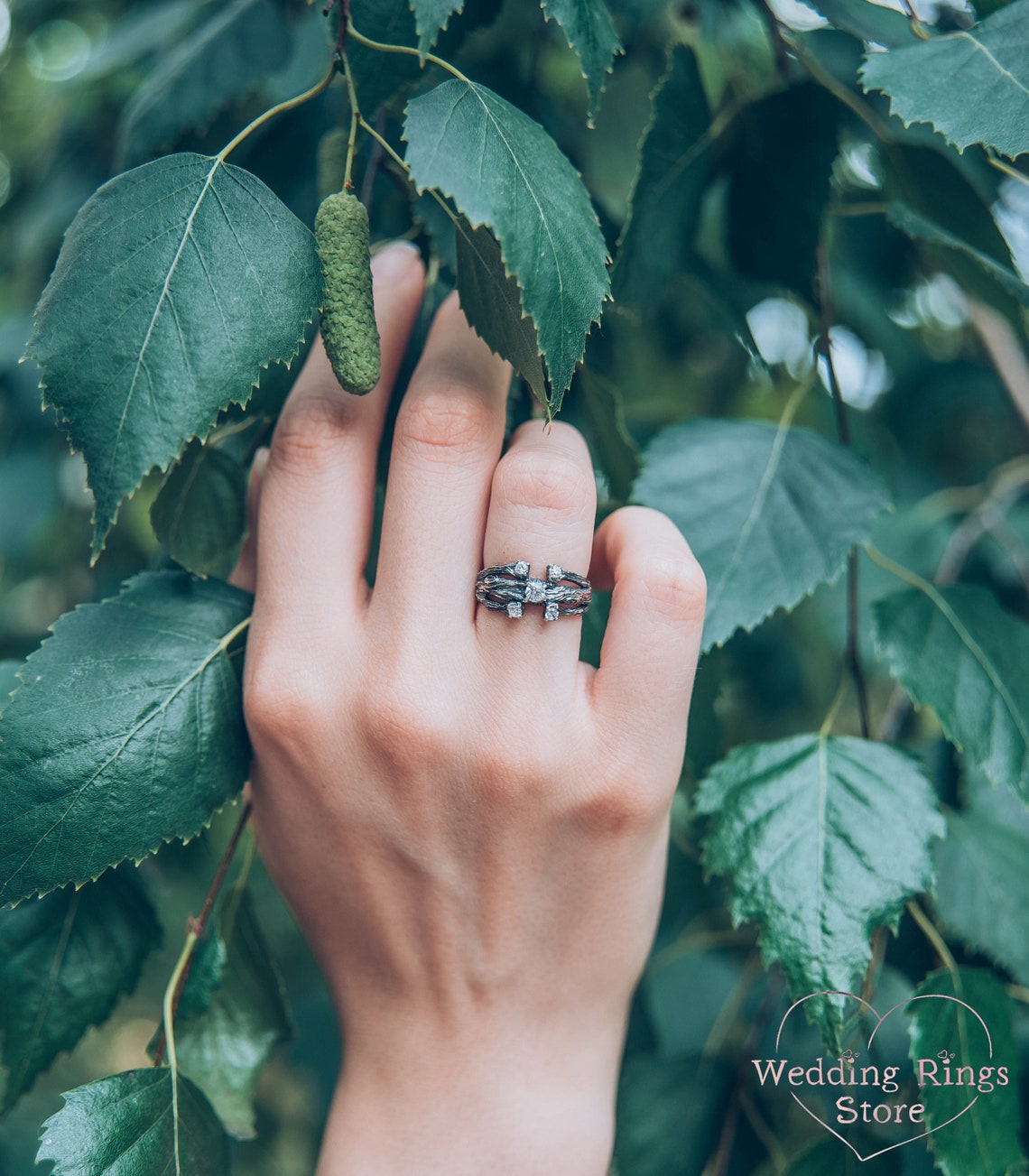 Three Branches & 5 Gemstones Womens Silver Ring