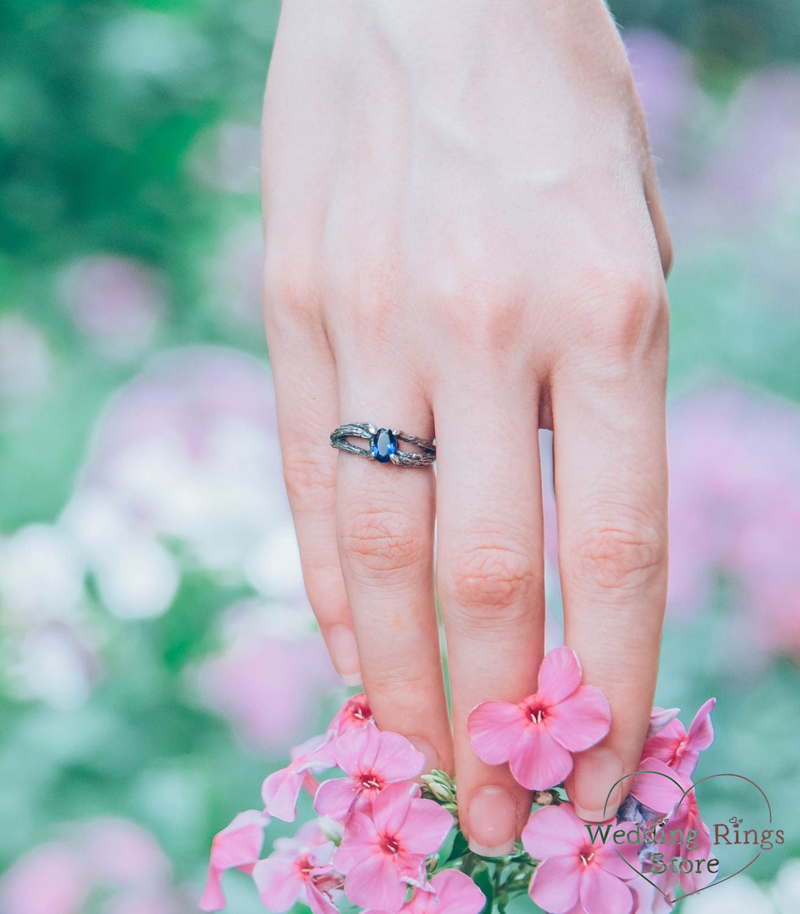 Cute Split Shank Double Branch Oval Sapphire Engagement Ring