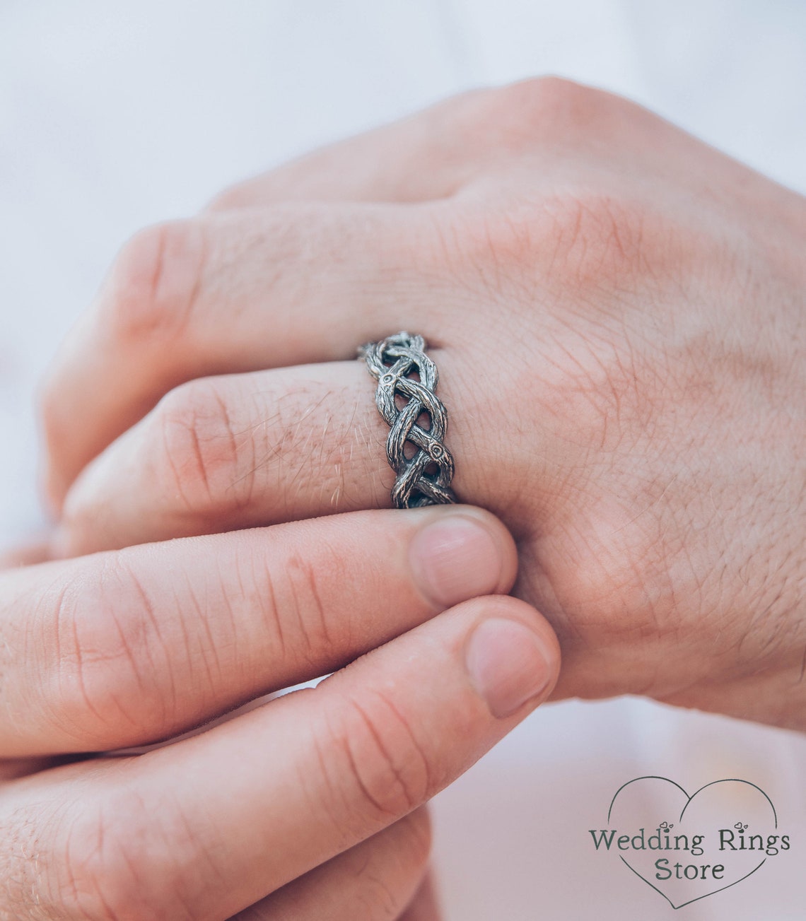 Silver Braided Forest Tree Large Wedding Band