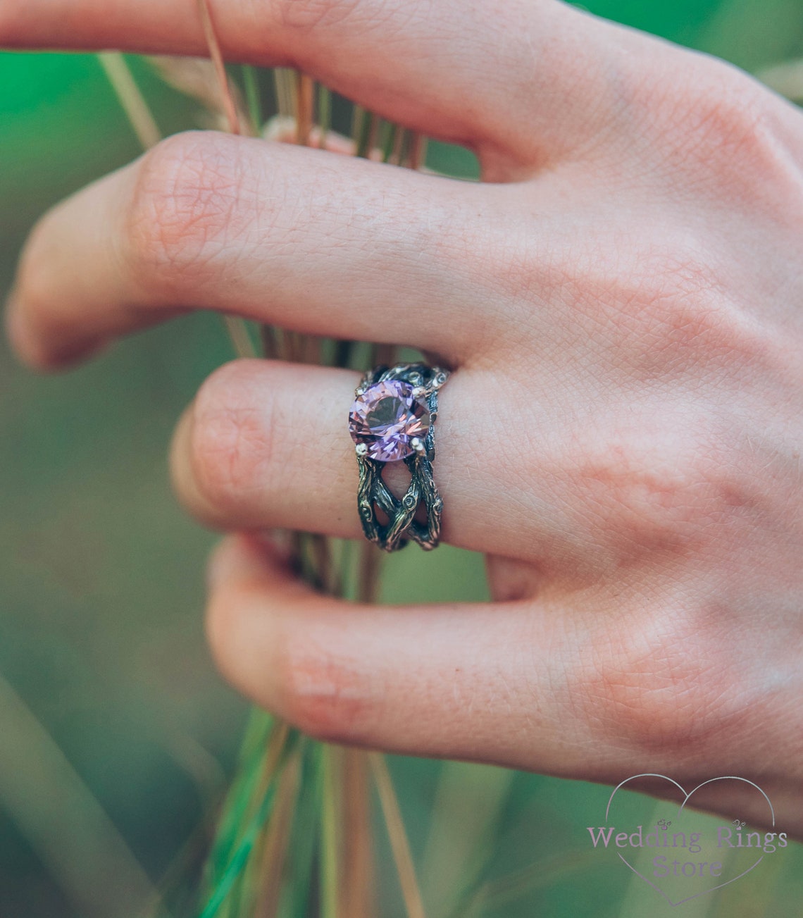 Twist Silver Twig Statement Amethyst Ring