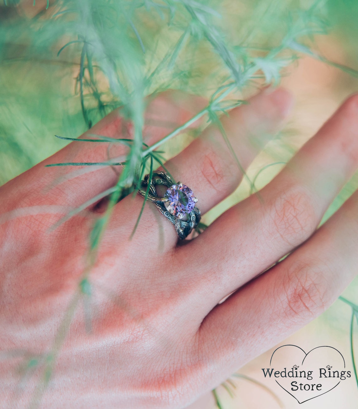 Twist Silver Twig Statement Amethyst Ring