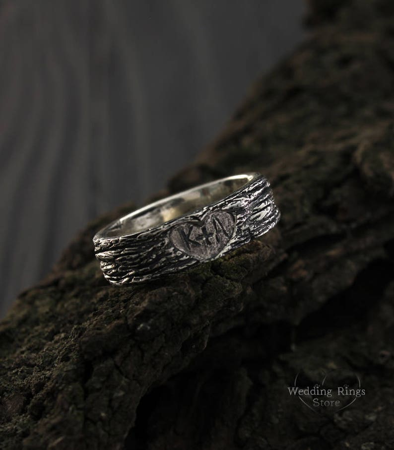 Custom initials Family Heart Wedding Band in Solid Silver