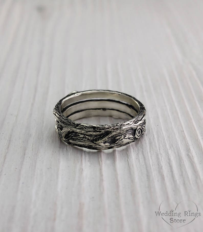 Tree Unique Silver Wedding Band — Men's Branch Wedding Ring