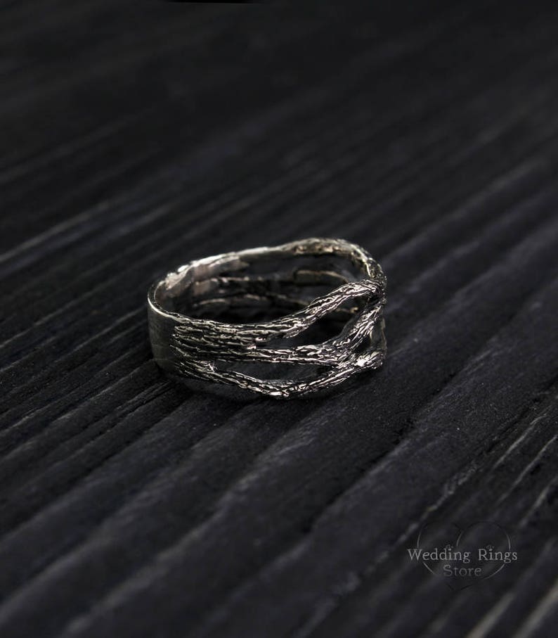 Unique Silver Branch Ring — Branch Wedding Band