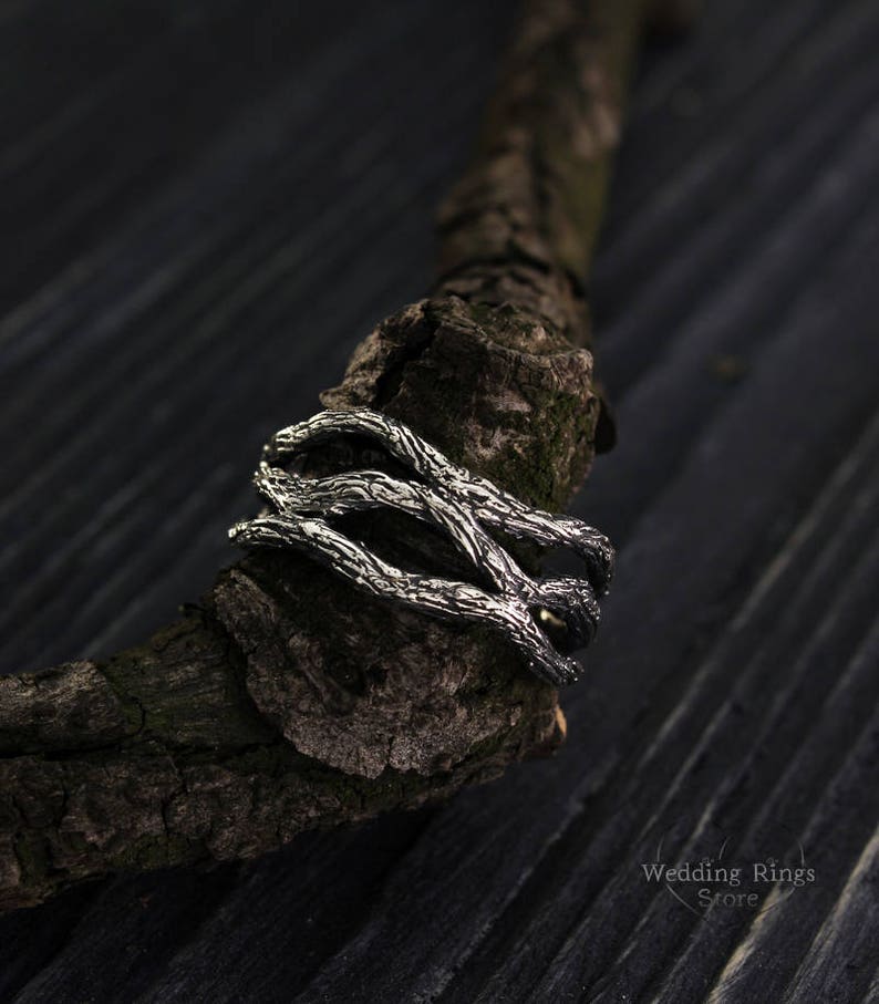 Unique Silver Branch Ring — Branch Wedding Band