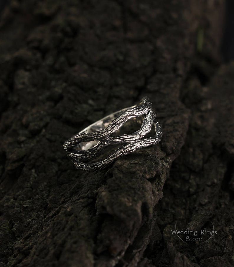 Unique Silver Branch Ring — Branch Wedding Band