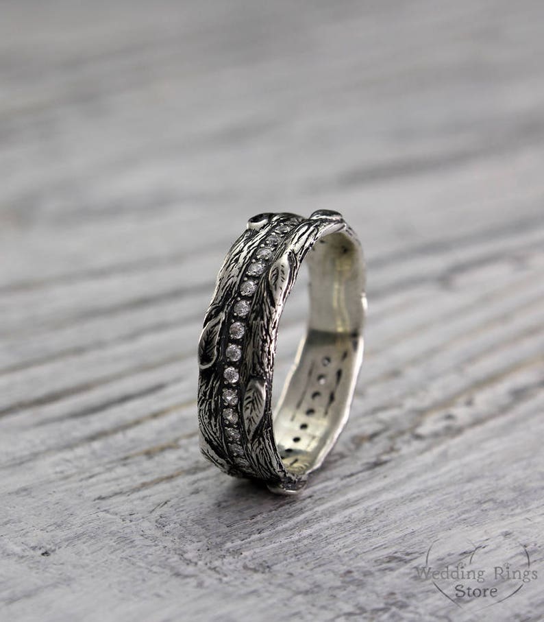 Silver Wood and CZ Stones Eternity Style Ring