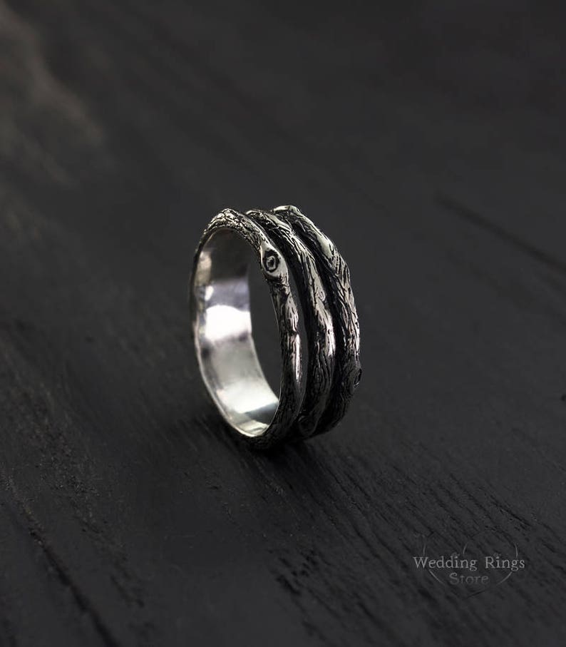 Tree Unique Silver Wedding Band — Men's Branch Wedding Ring