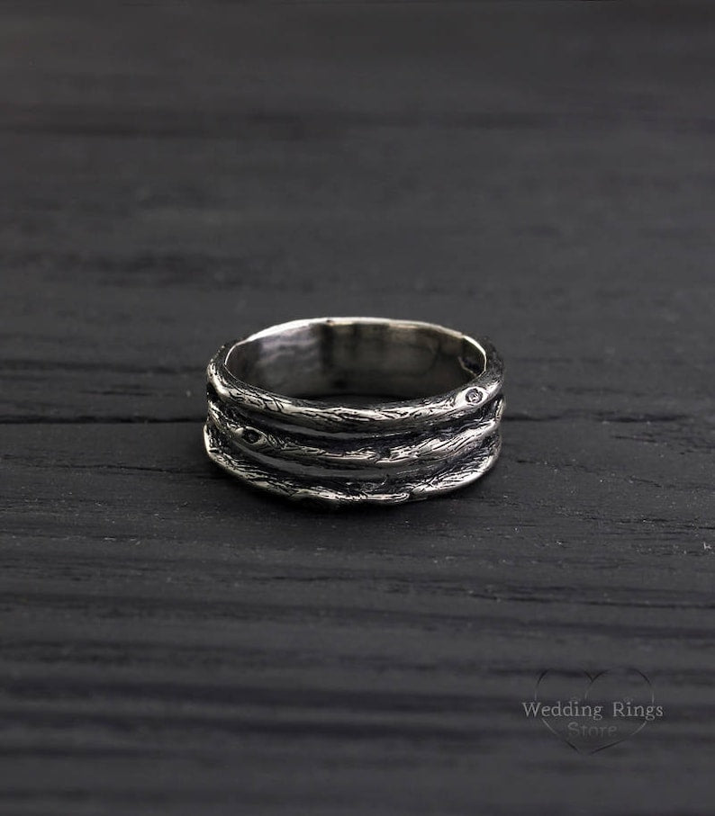 Tree Unique Silver Wedding Band — Men's Branch Wedding Ring