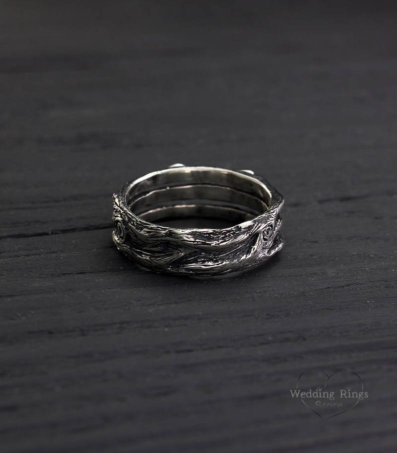 Tree Unique Silver Wedding Band — Men's Branch Wedding Ring