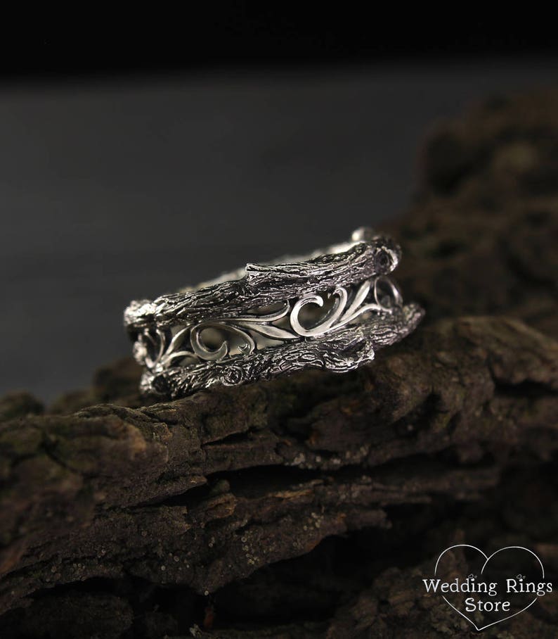 Men's Vintage Style Tree Silver Wedding Ring