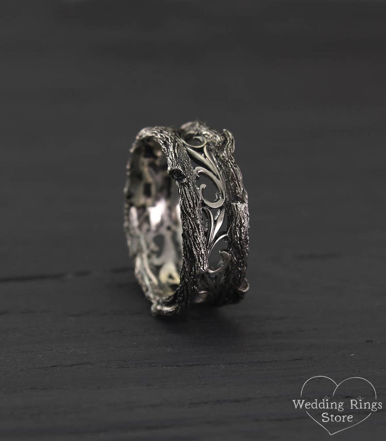 Men's Vintage Style Tree Silver Wedding Ring