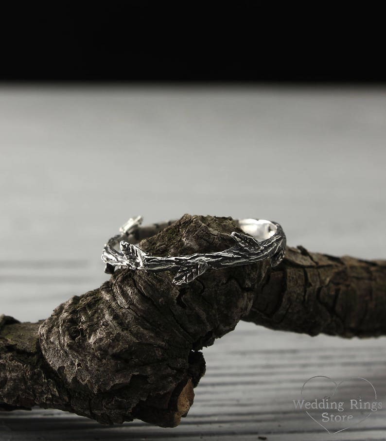 Sticking Leaves Minimalist Branch Silver Ring