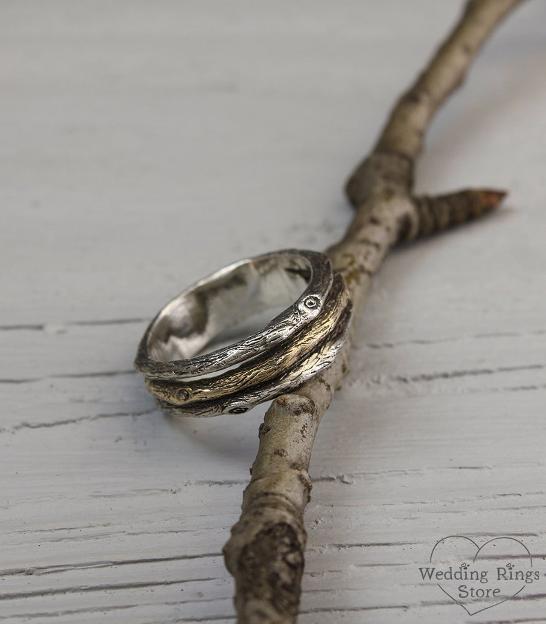 Unique Tree Band in mixed metals — Men's Branch Wedding Band