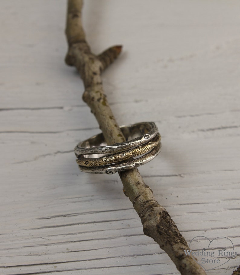 Unique Tree Band in mixed metals — Men's Branch Wedding Band