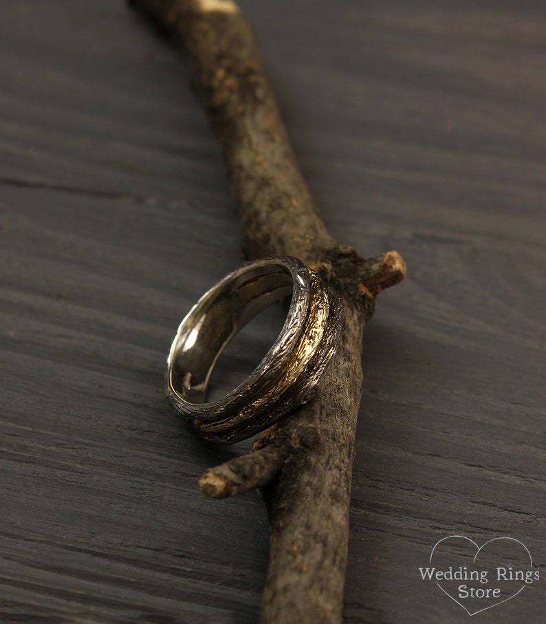 Unique Tree Band in mixed metals — Men's Branch Wedding Band