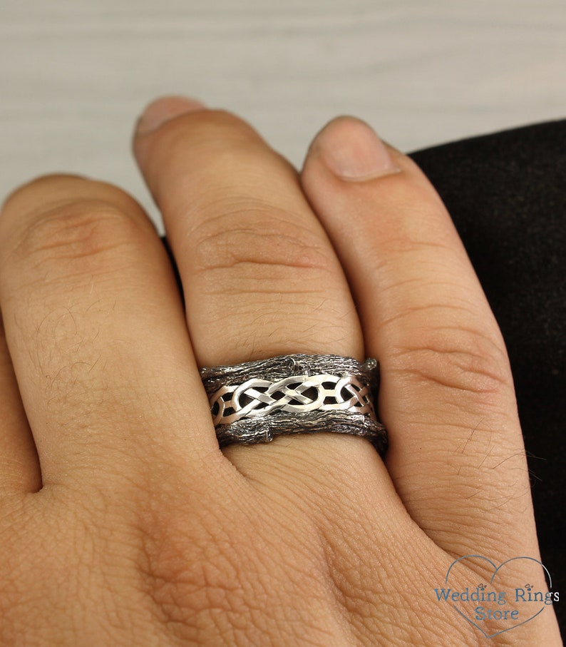 Weaves and Tree Large Silver Mens Сeltic Ring