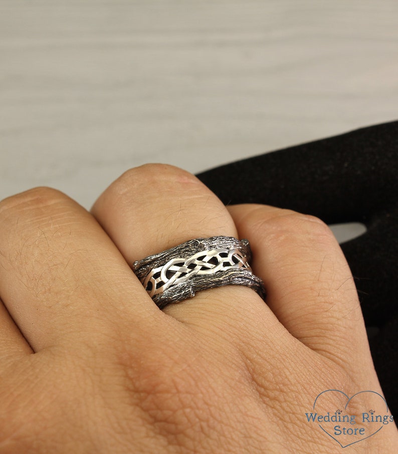 Weaves and Tree Large Silver Mens Сeltic Ring