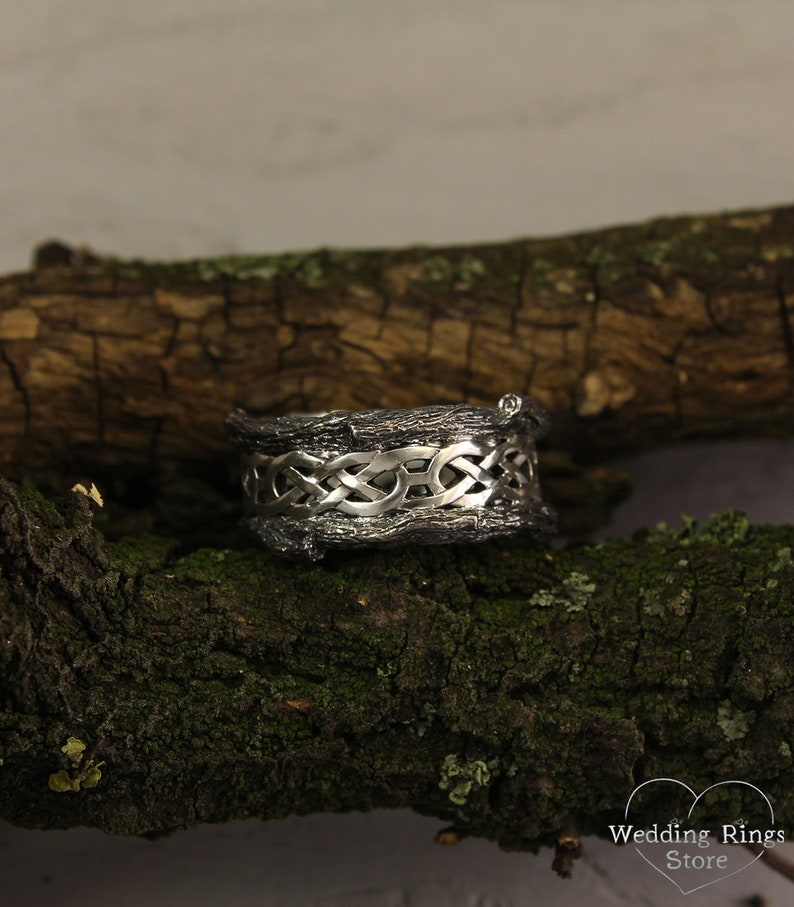 Weaves and Tree Large Silver Mens Сeltic Ring