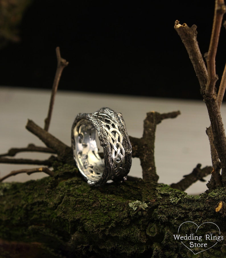 Weaves and Tree Large Silver Mens Сeltic Ring