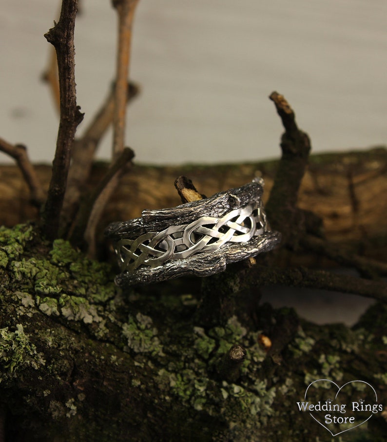 Weaves and Tree Large Silver Mens Сeltic Ring