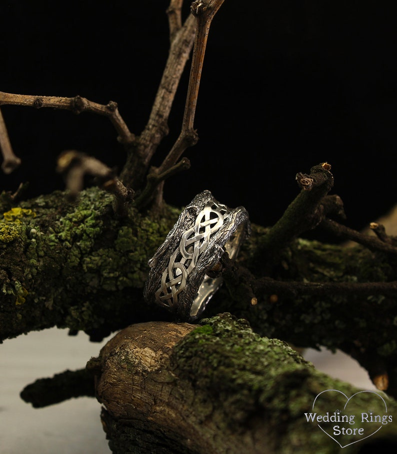 Weaves and Tree Large Silver Mens Сeltic Ring