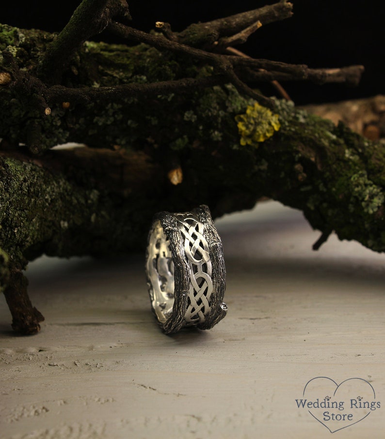 Weaves and Tree Large Silver Mens Сeltic Ring