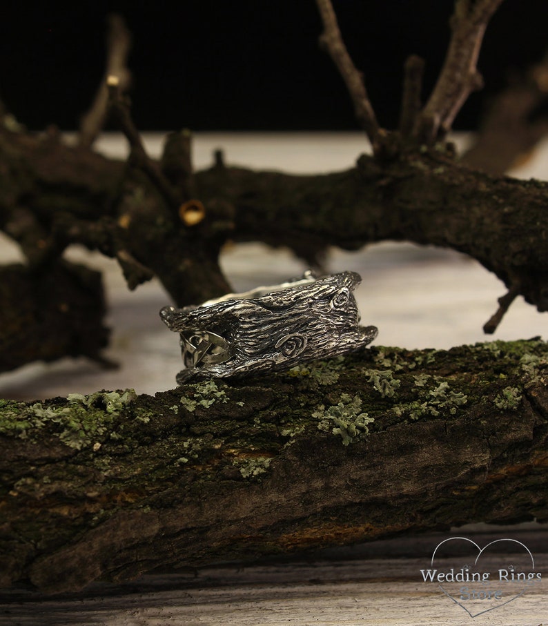 Mens Silver braided Tree Wedding Band Ring