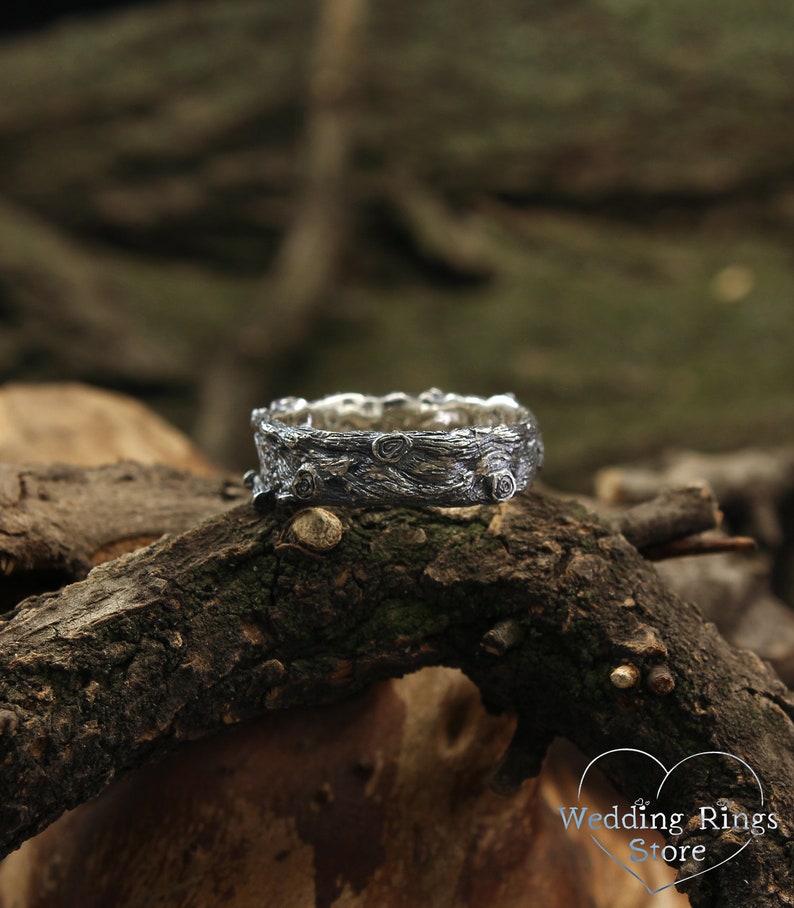 Diamond with Sterling Silver Branch and Vine Wedding Band