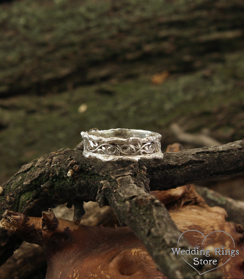 Diamond with Sterling Silver Branch and Vine Wedding Band