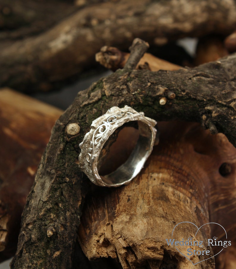 Diamond with Sterling Silver Branch and Vine Wedding Band