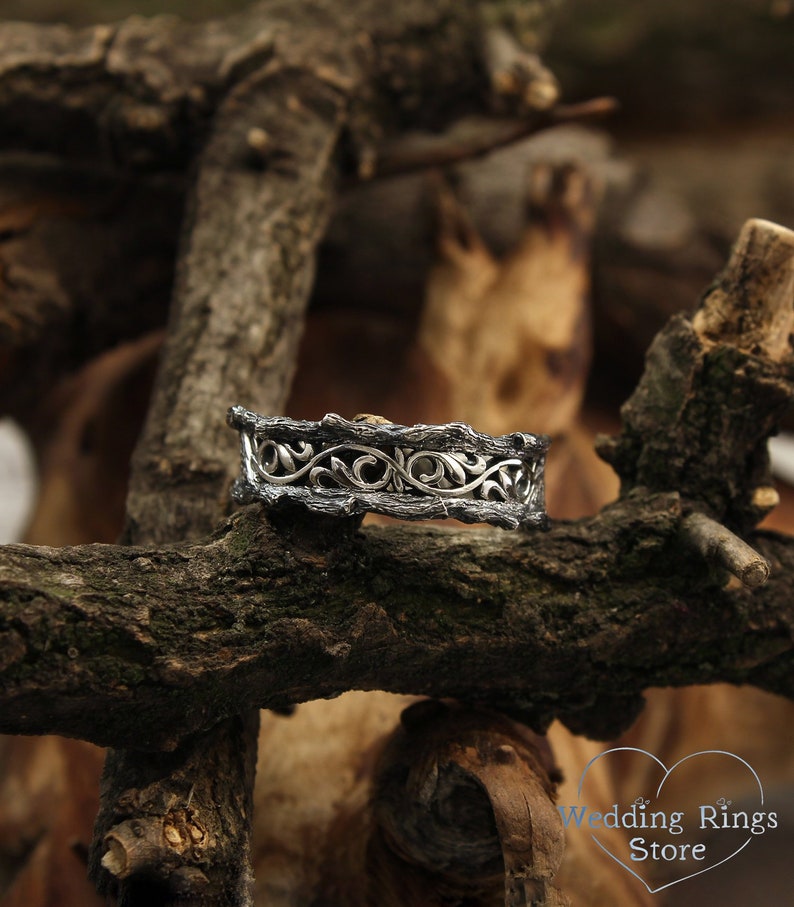 Diamond with Sterling Silver Branch and Vine Wedding Band