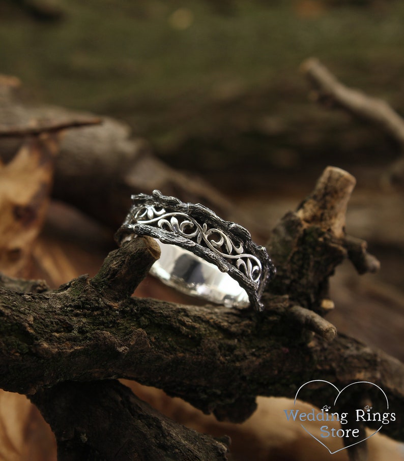 Diamond with Sterling Silver Branch and Vine Wedding Band