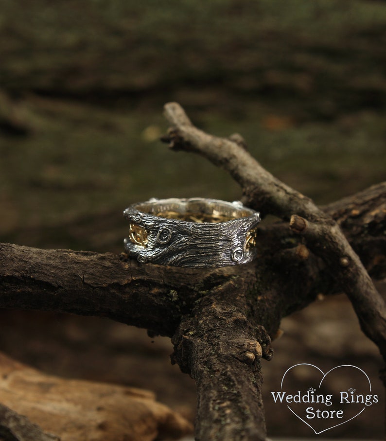 Celtic Wedding Band with Woodgrain in Mixed metals