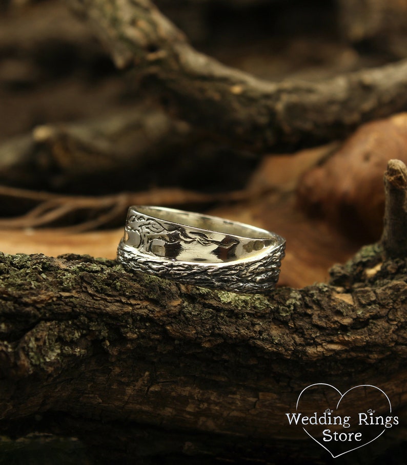 Family Tree unisex Silver Wedding Band