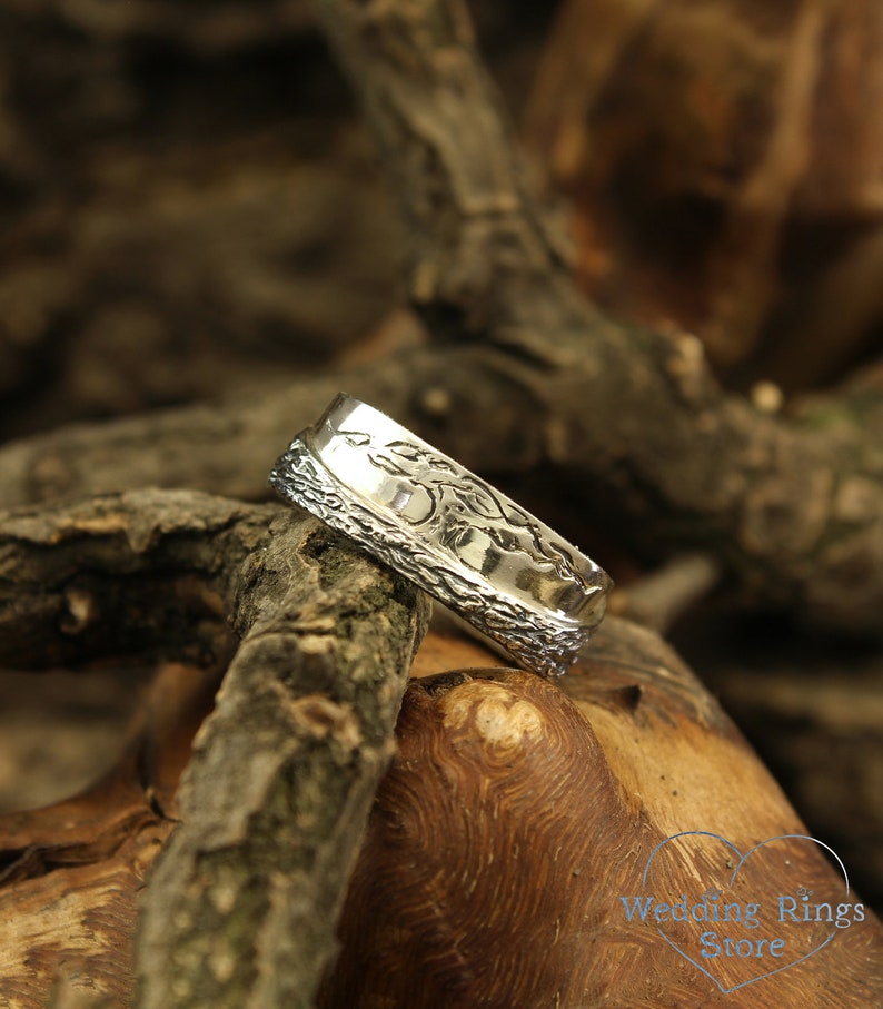 Family Tree unisex Silver Wedding Band