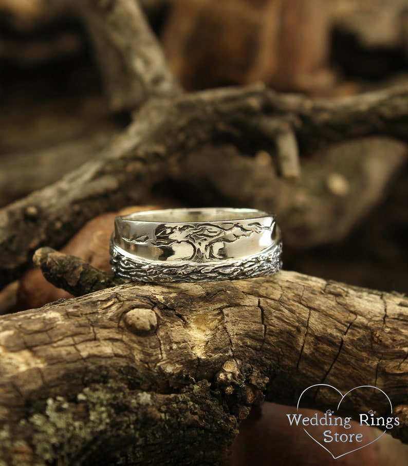 Family Tree unisex Silver Wedding Band