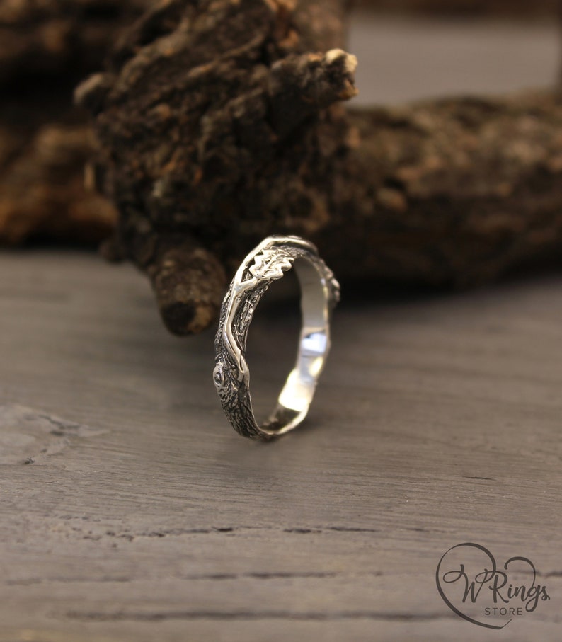 Branch Ring with oak Leaves — Oak leaf Silver Wedding Band