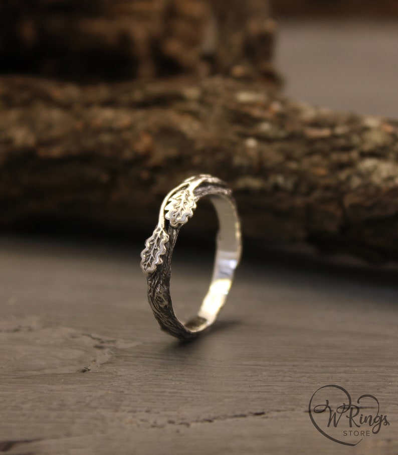 Branch Ring with oak Leaves — Oak leaf Silver Wedding Band