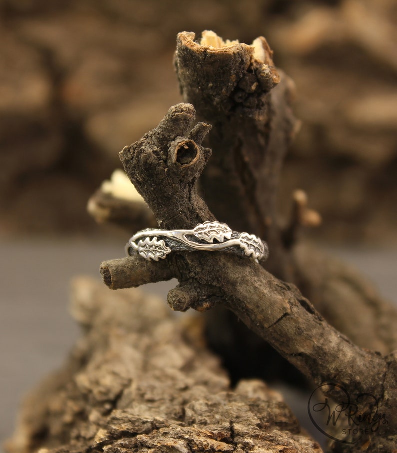 Branch Ring with oak Leaves — Oak leaf Silver Wedding Band